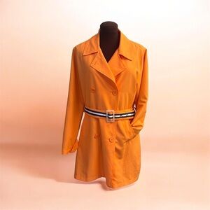 IZOD Orange Lightweight Belted Trench Coat & Hot Pink Lining Women size Medium